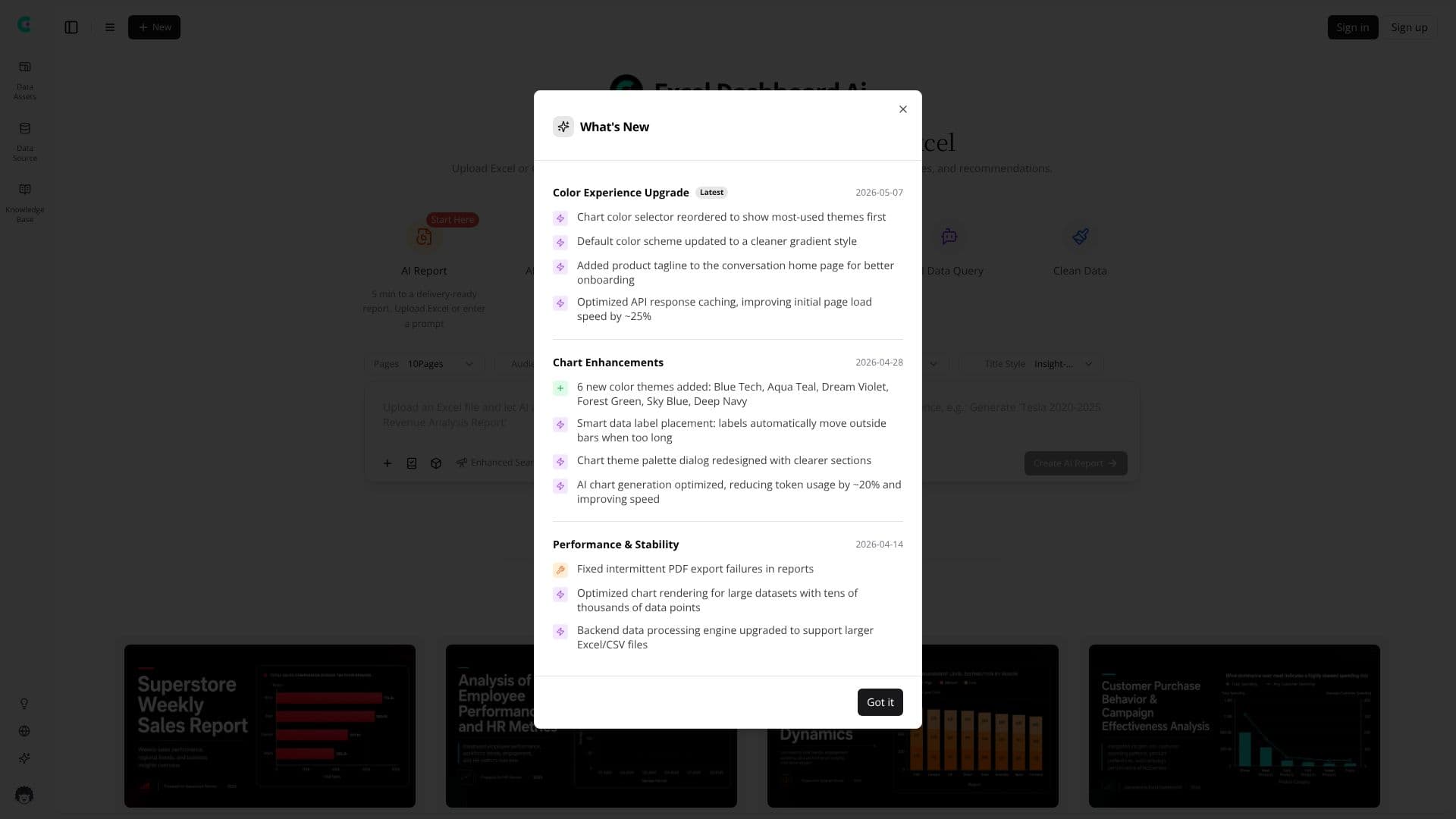 Screenshot von ExcelDashboard AI