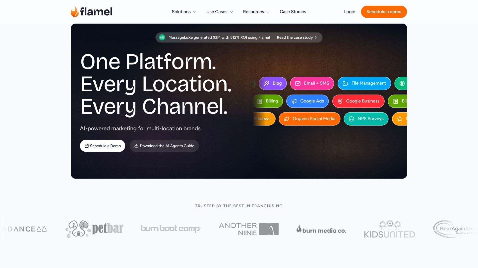 Tangkapan layar Flamel.ai Marketing Hub