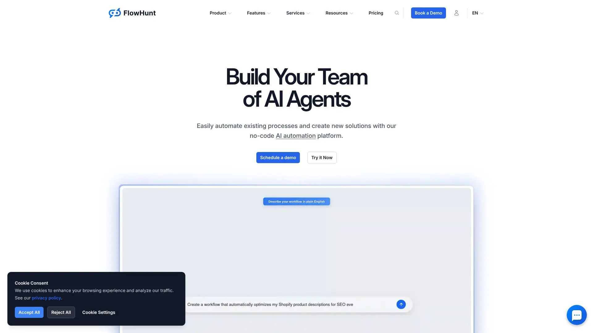 Screenshot von FlowHunt AI Agent Builder