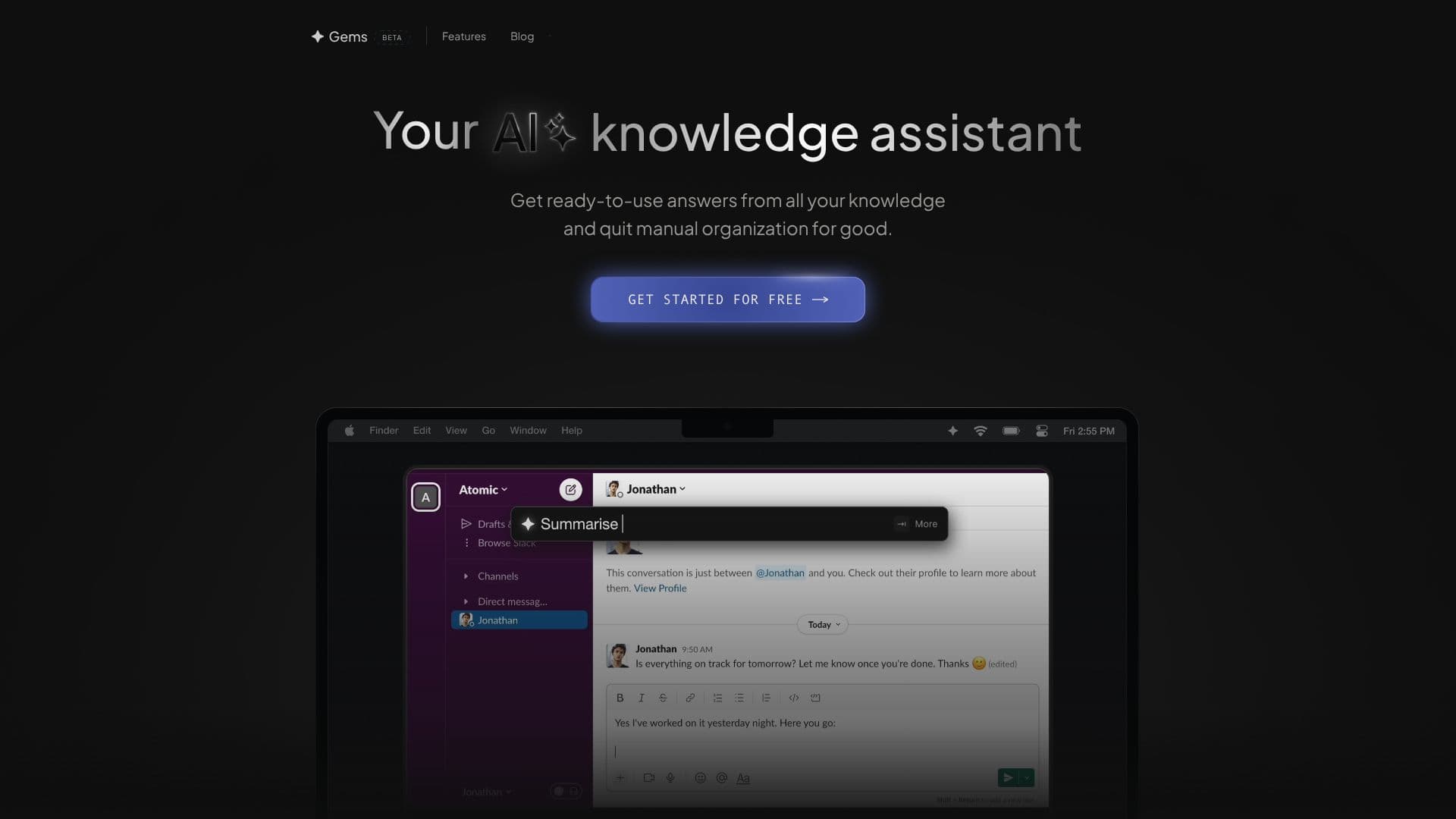 Tangkapan layar Gems AI Knowledge Assistant