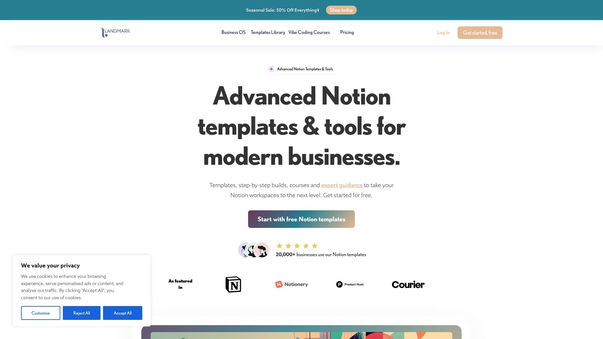 Capture d’écran de Modèles Notion Landmark Labs