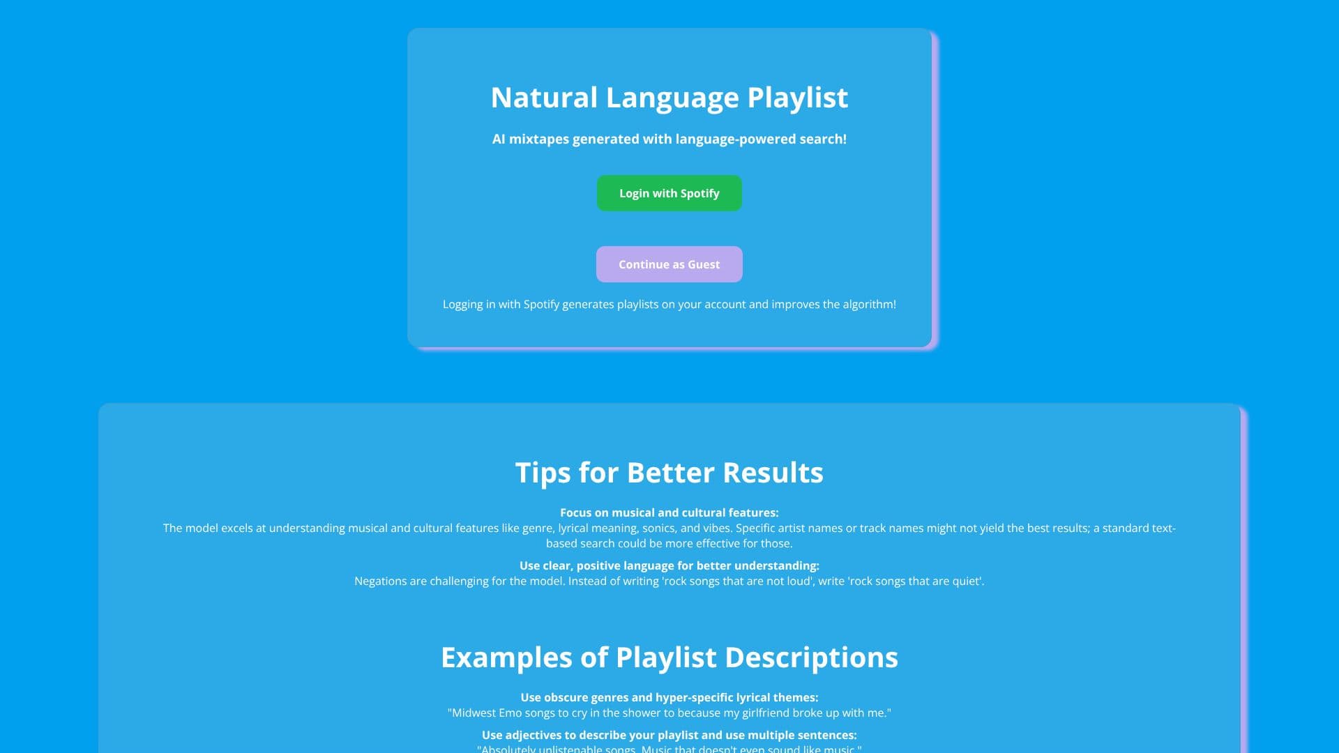 Screenshot von Natural Language Playlist