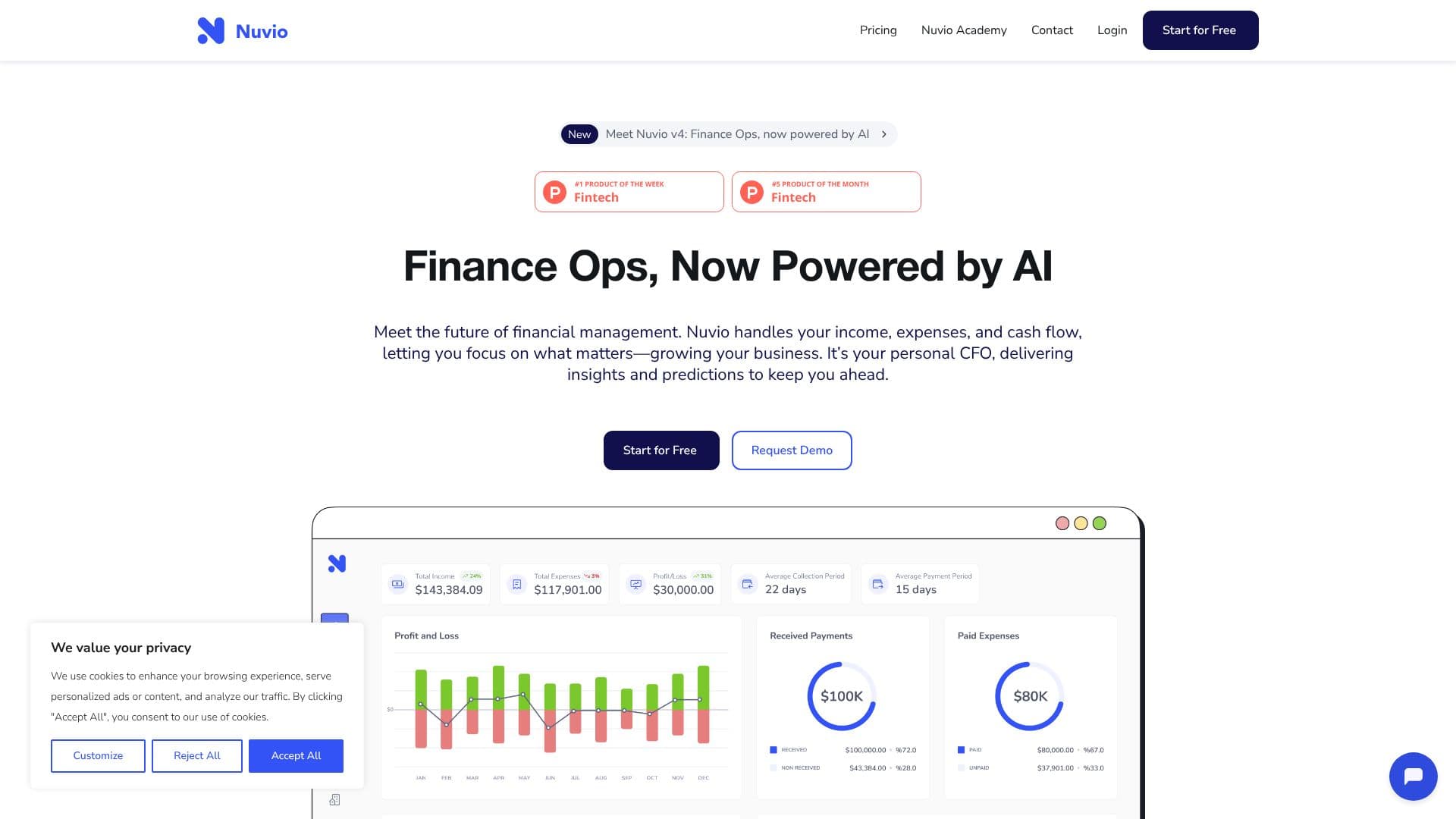 Tangkapan layar Nuvio Financial Analytics