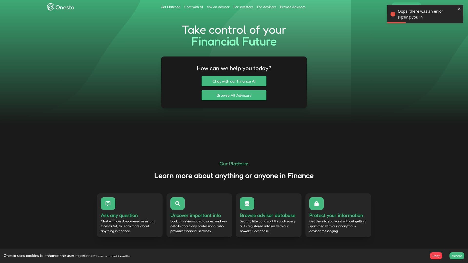 Capture d’écran de Onesta Finance Advisor Search