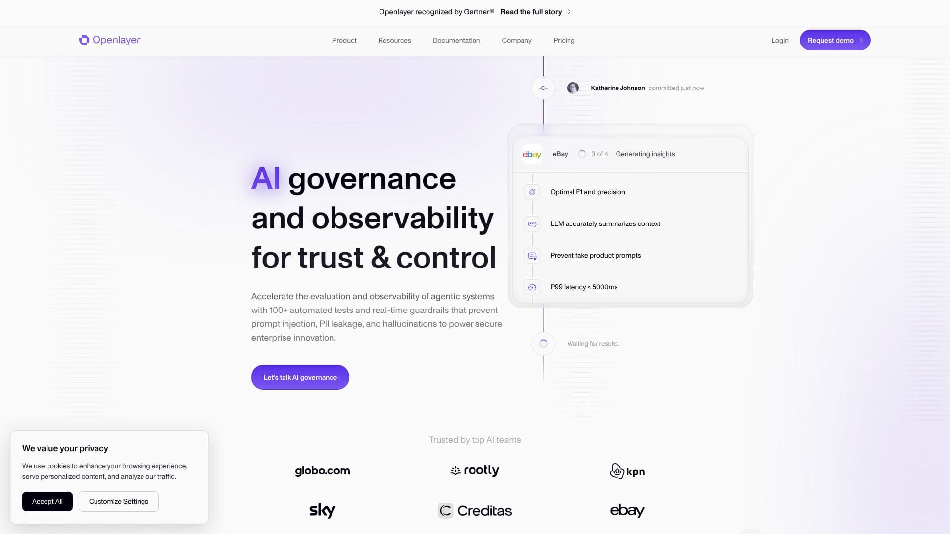 لقطة شاشة لـ Openlayer AI Governance