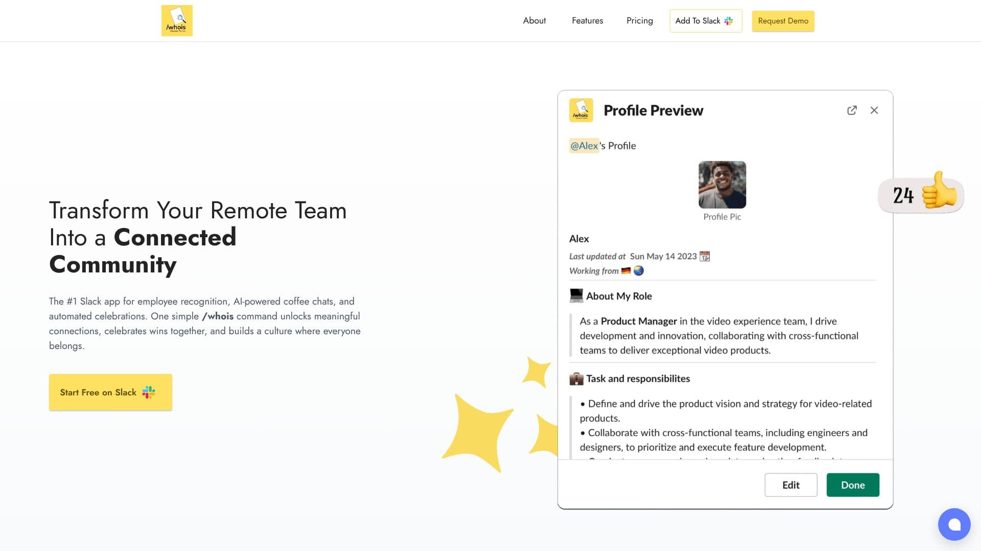 Screenshot von Mitarbeiter-Anerkennungs- & Kudos-Bot für Slack