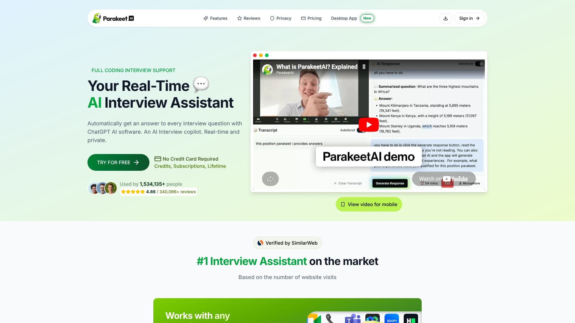 Captura de pantalla de Asistente de Entrevistas ParakeetAI