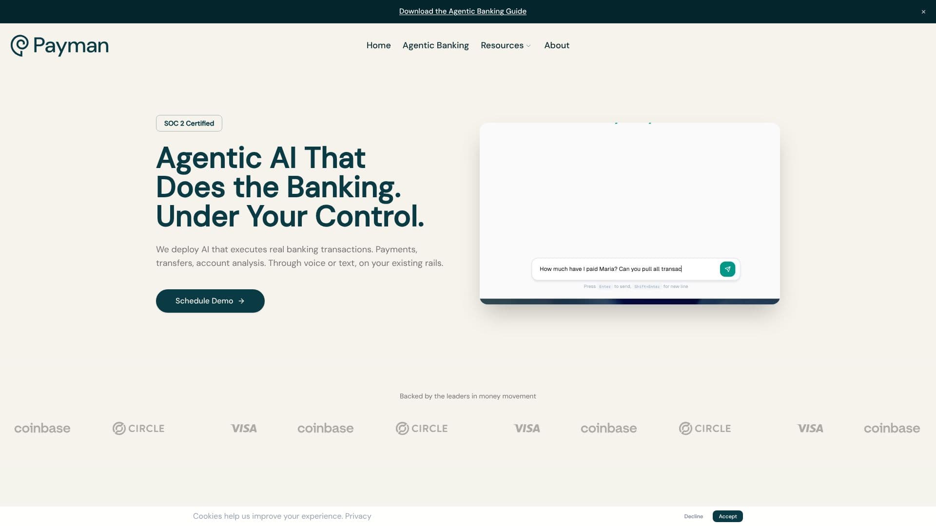 Captura de pantalla de Payman AI: Banca Agente