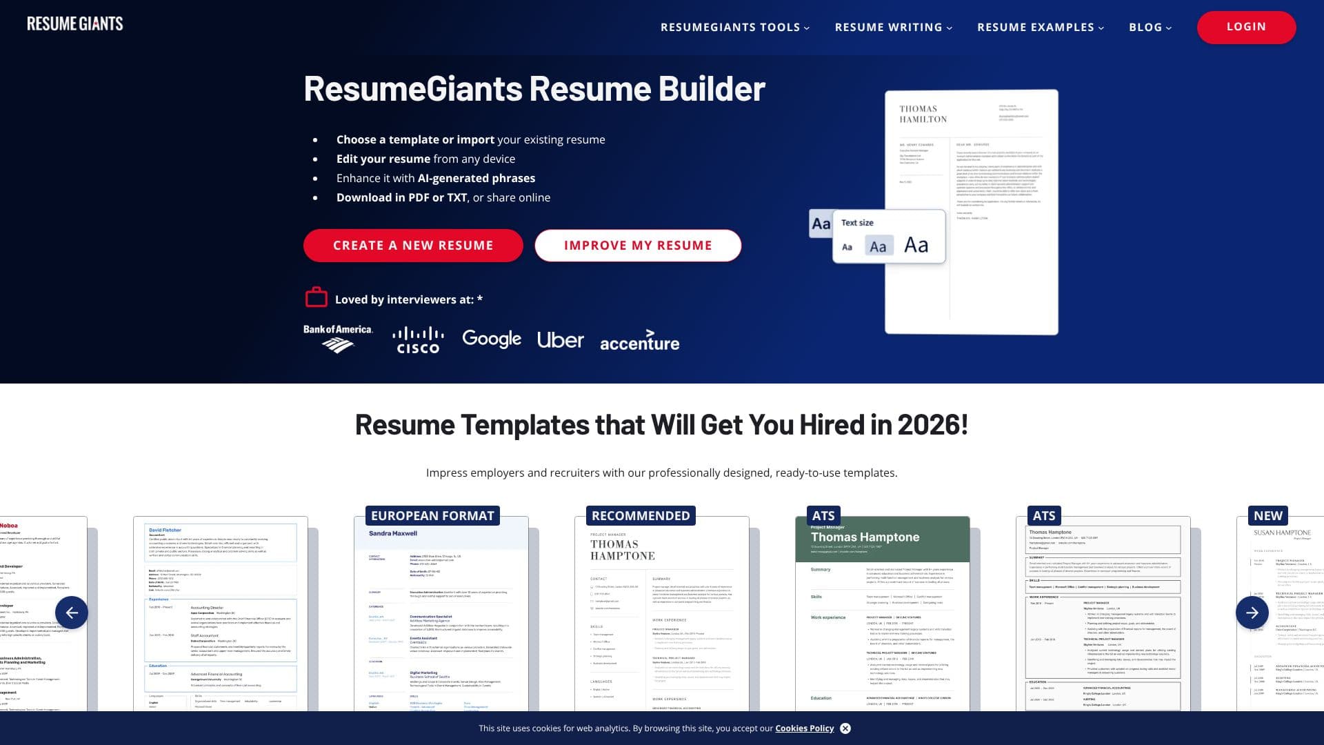 ResumeGiants Resume Builder screenshot