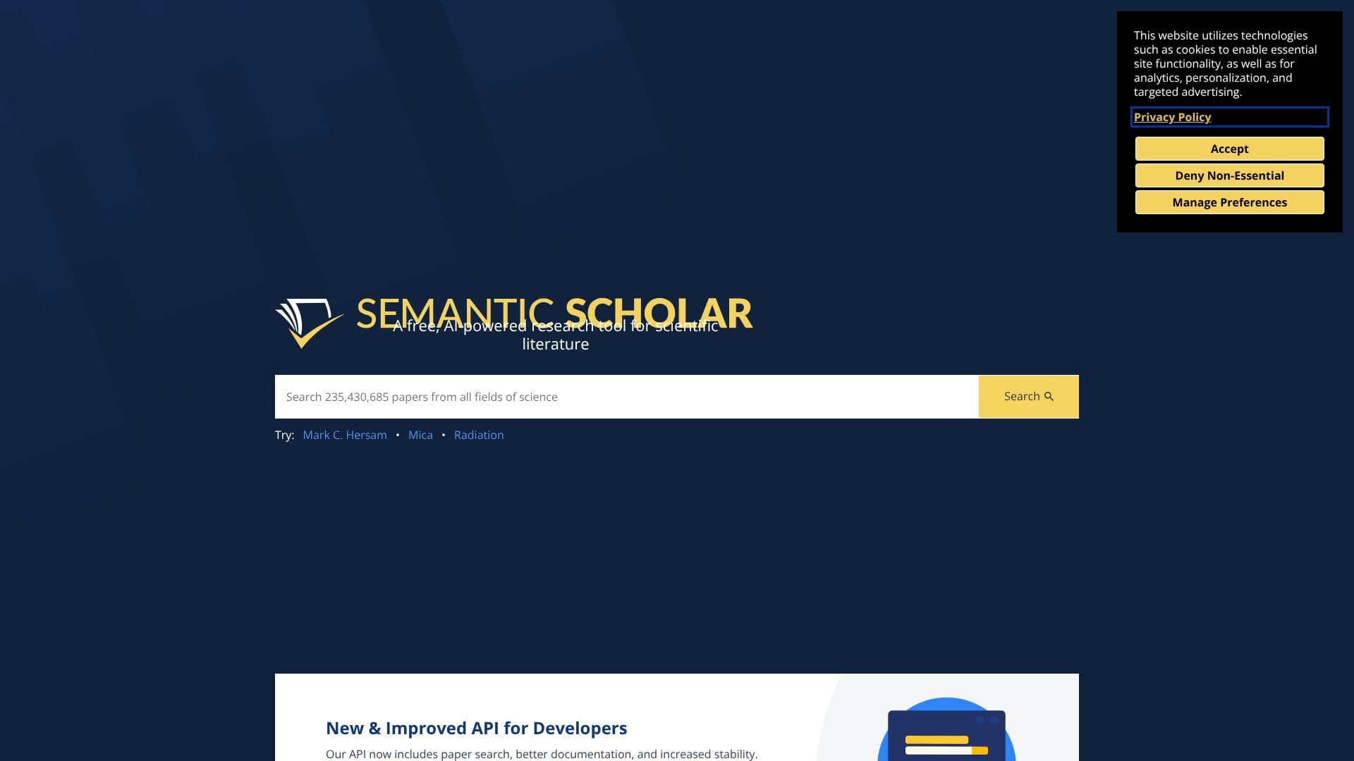لقطة شاشة لـ Semantic Scholar