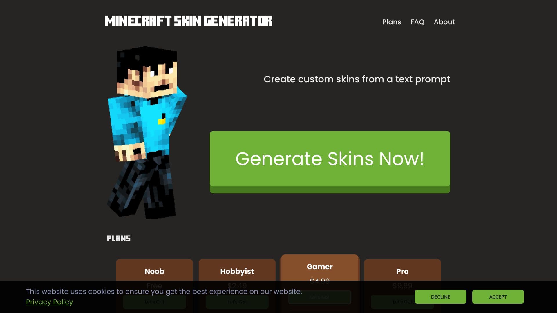 Screenshot von skingenerator.io - Minecraft Skin Generator