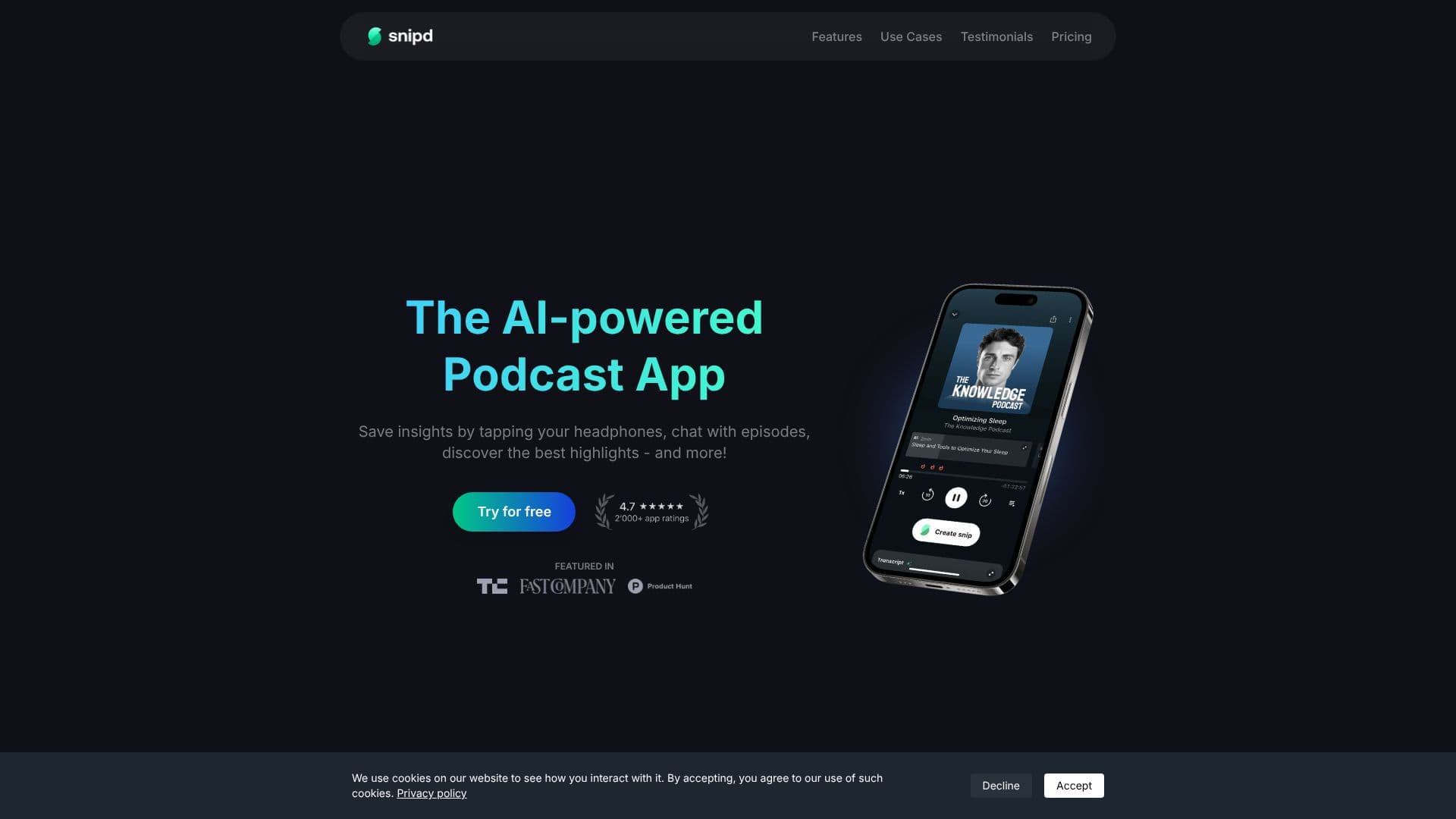 Скриншот Snipd - AI Podcast App