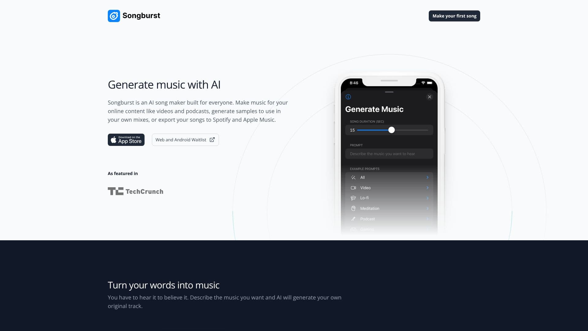 Tangkapan layar Songburst AI Music Generator
