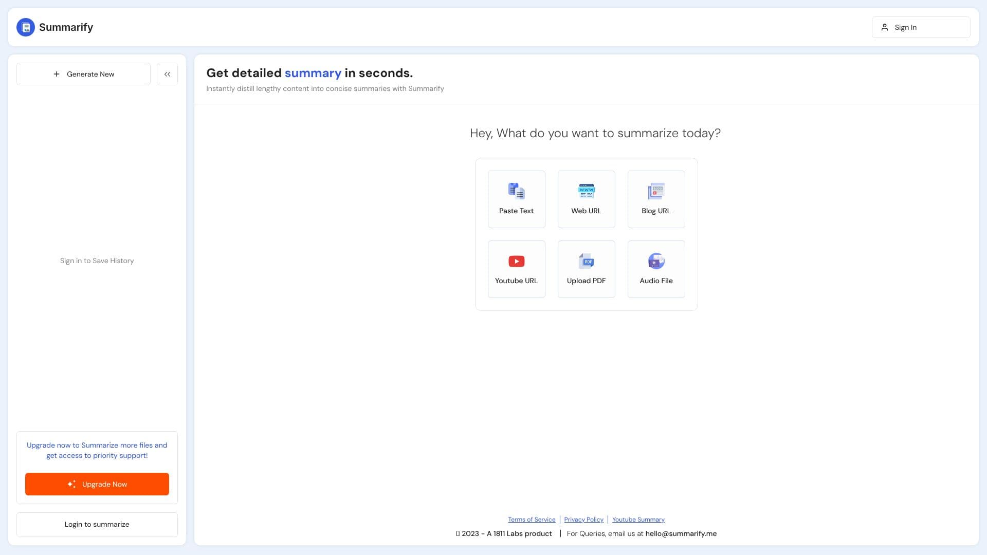 Summarify screenshot