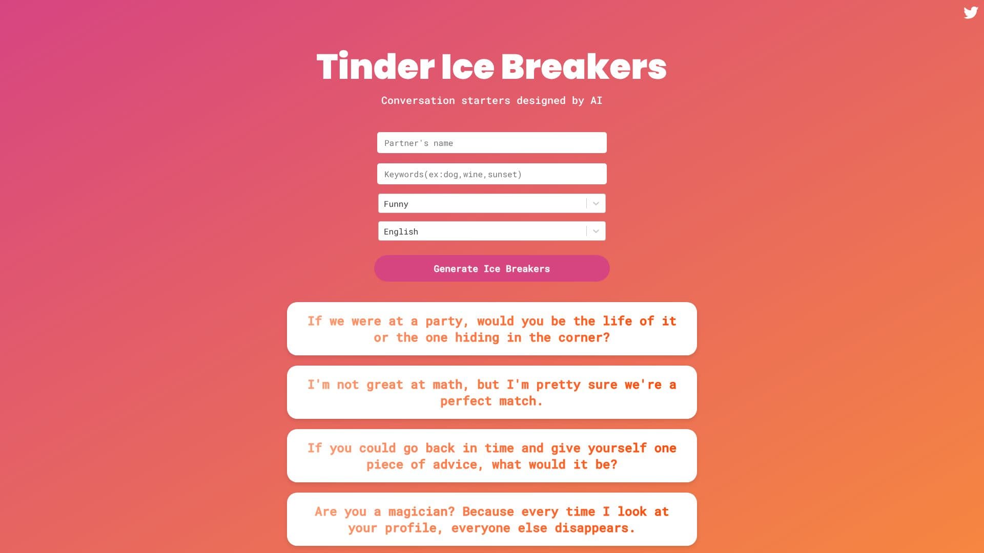 لقطة شاشة لـ Tinder Ice Breakers AI