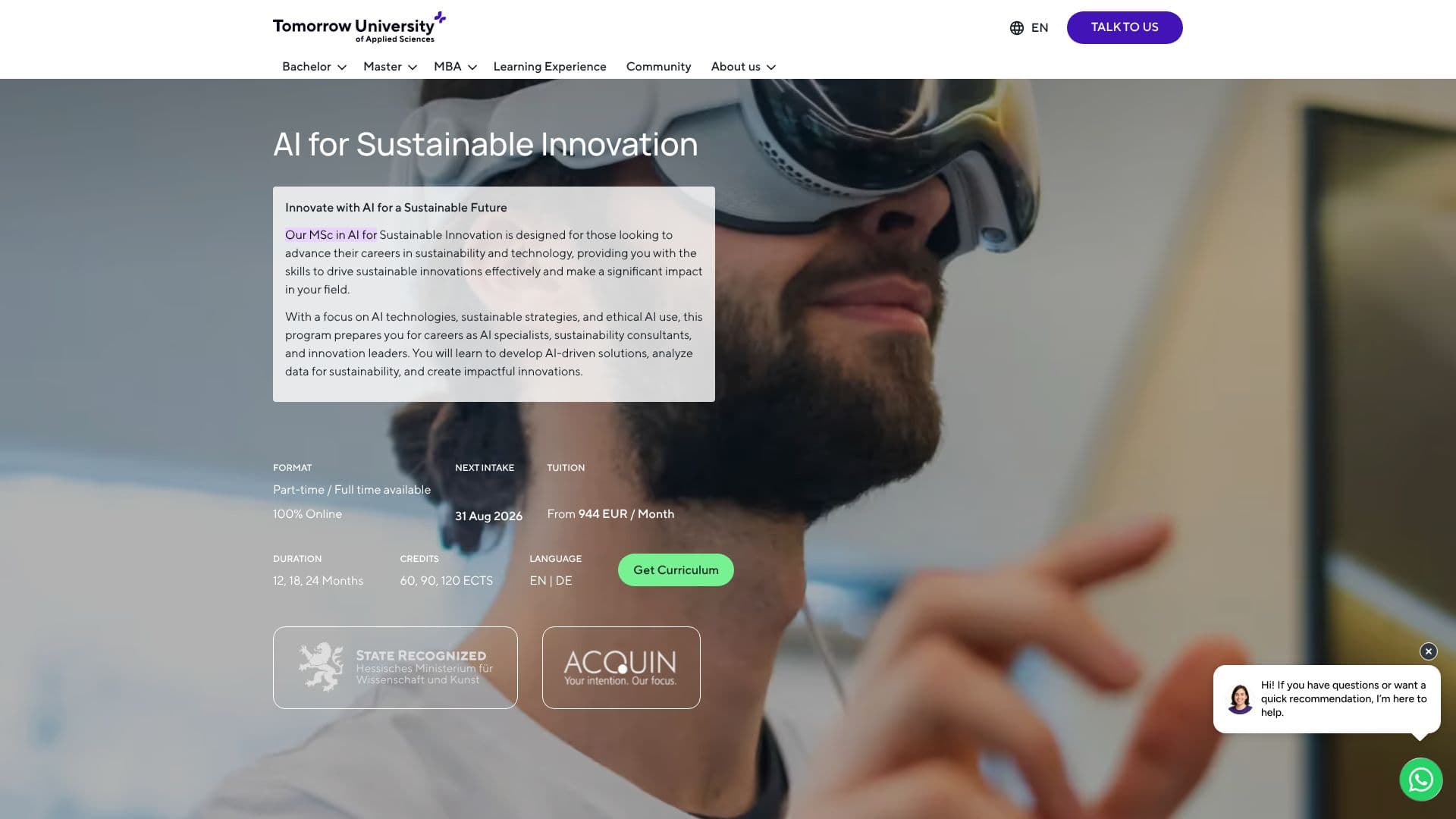 Captura de pantalla de Tomorrow University Impact Master