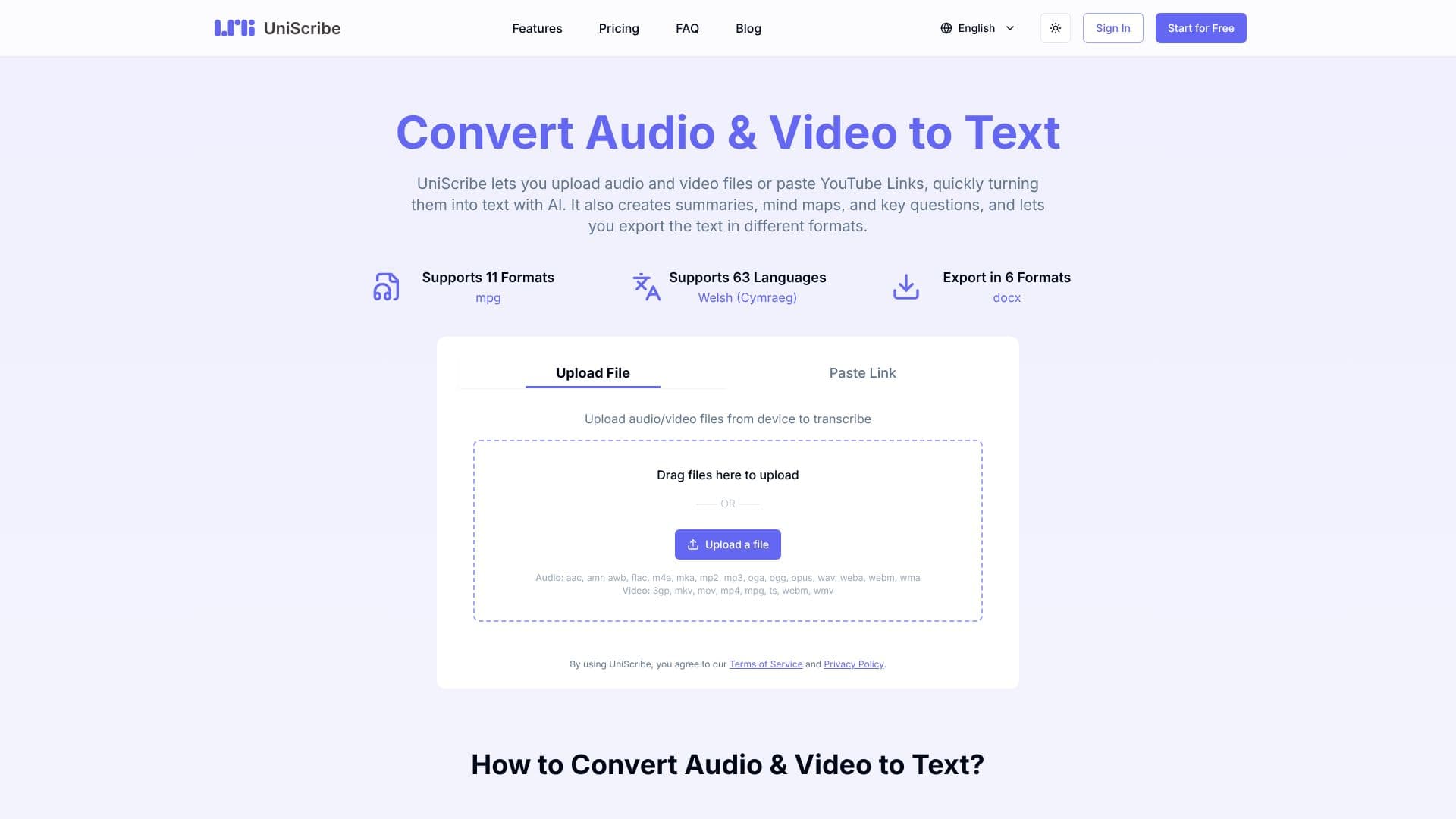 Screenshot von UniScribe: Audio & Video zu Text