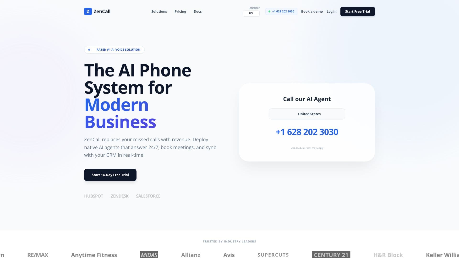 Screenshot von ZenCall.ai | Verpassen Sie nie wieder einen Kundenanruf
