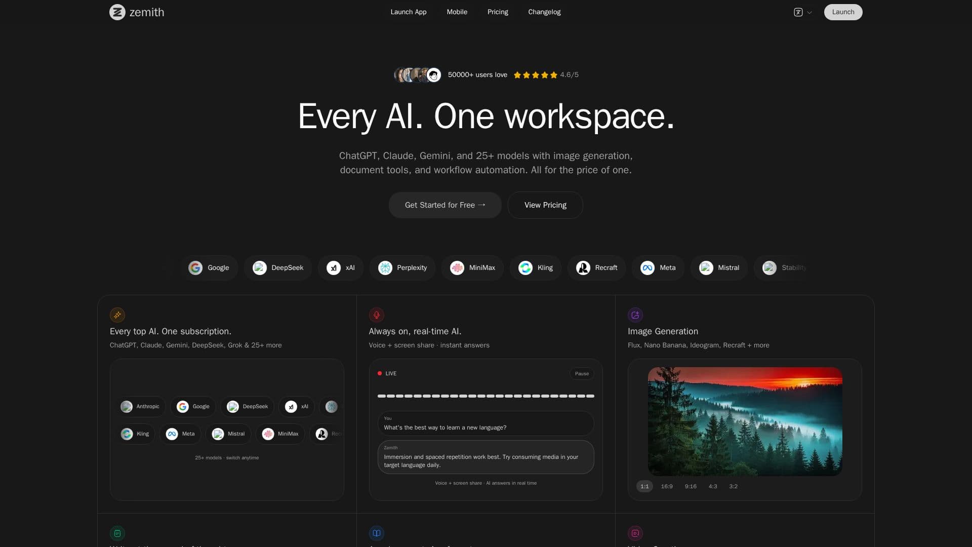 Tangkapan layar Zemith AI Workspace