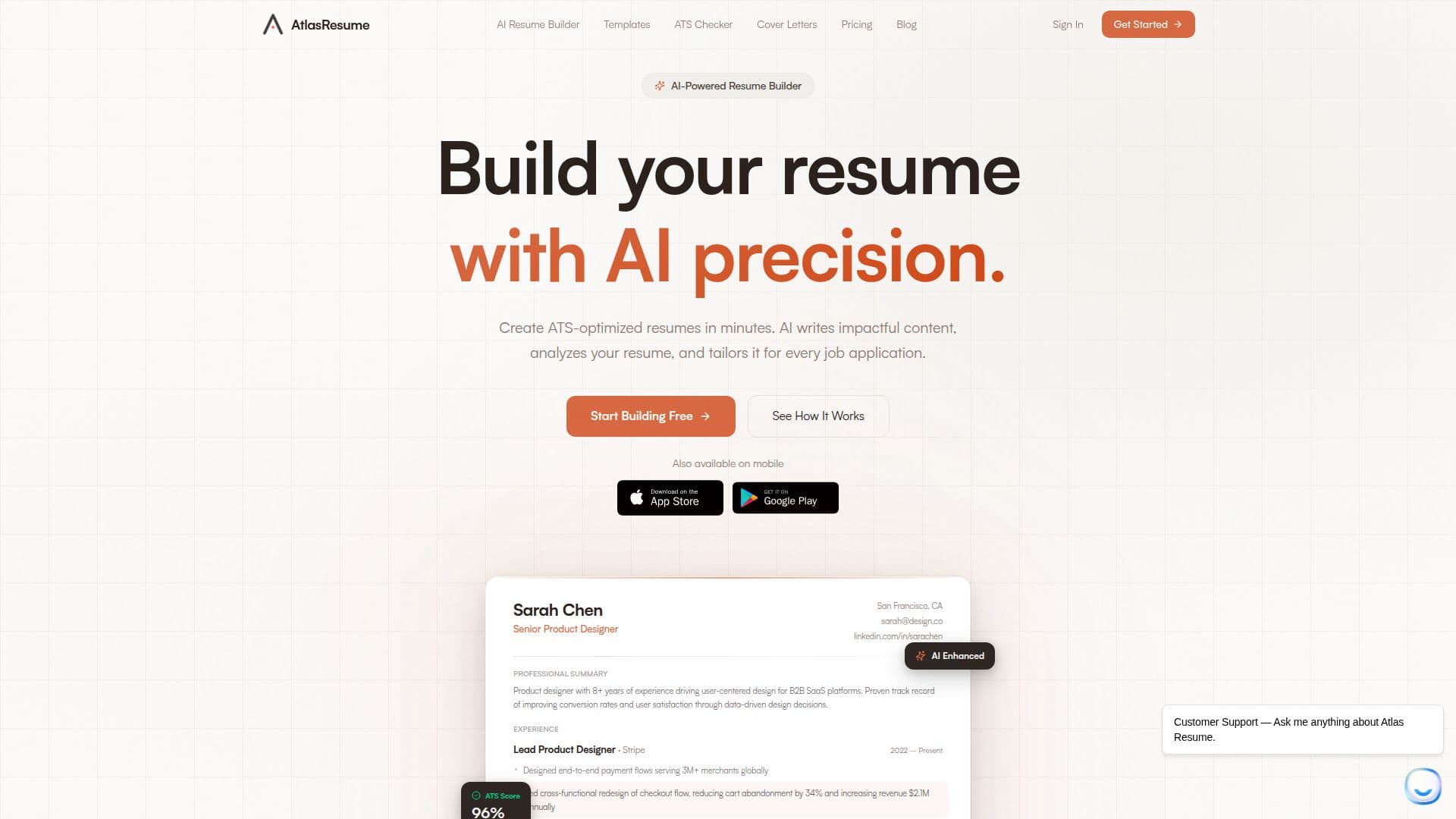 AtlasResume — منشئ السير الذاتية بالذكاء الاصطناعي screenshot