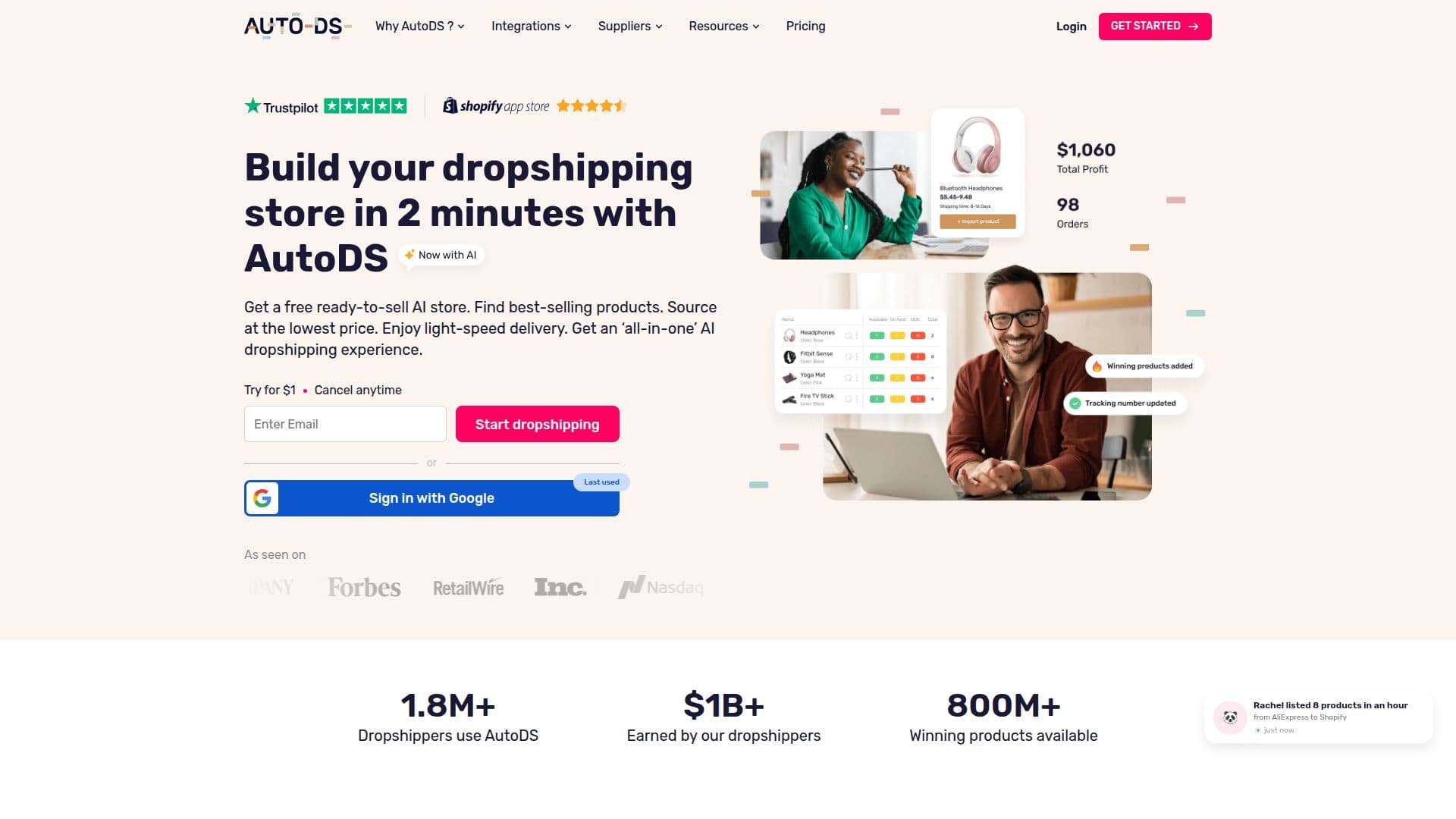 AutoDS Dropshipping-Plattform screenshot