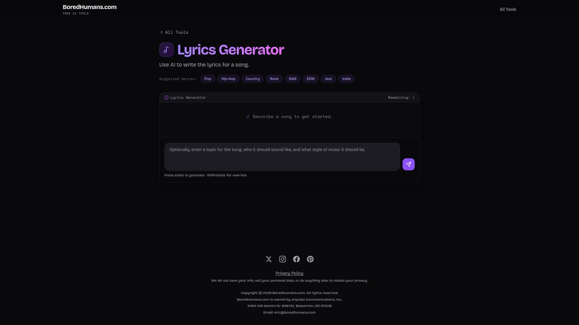 Lyrics Generator - BoredHumans screenshot