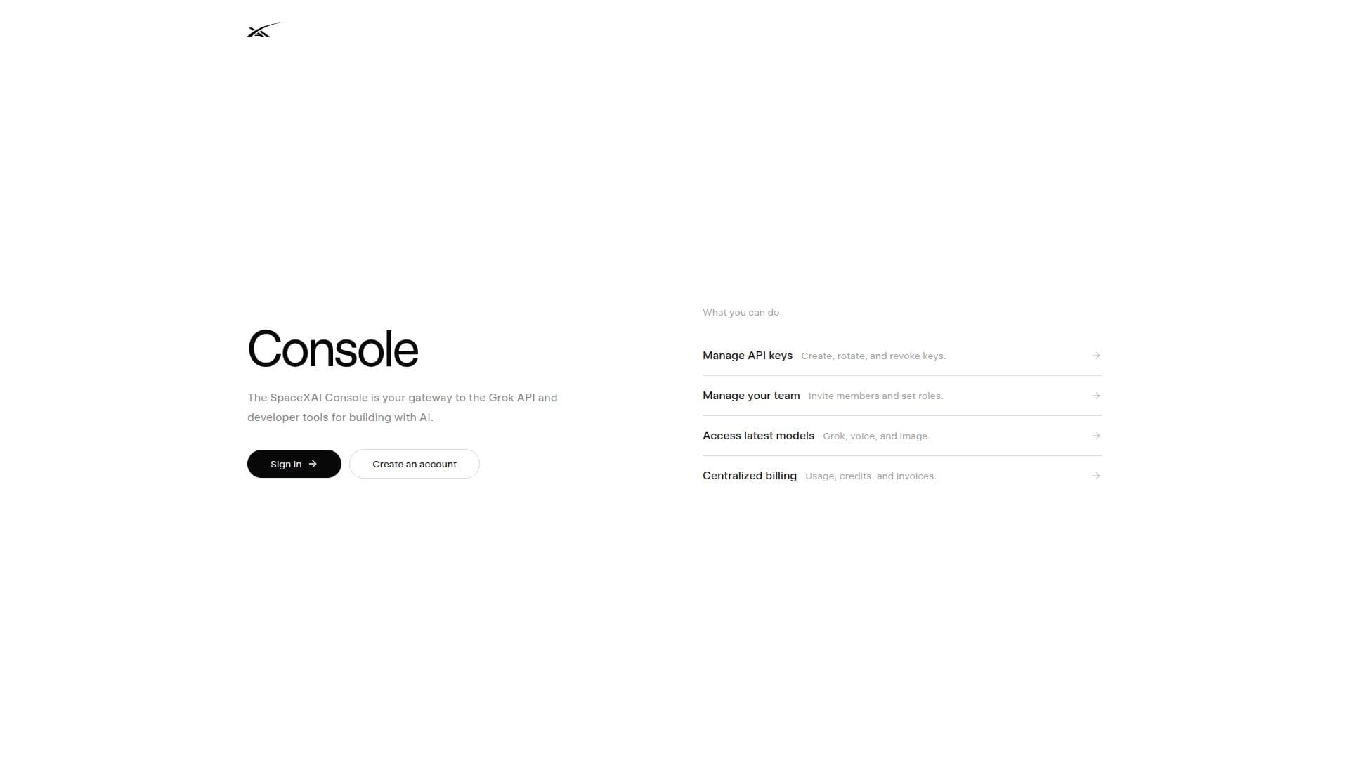 xAI Console screenshot