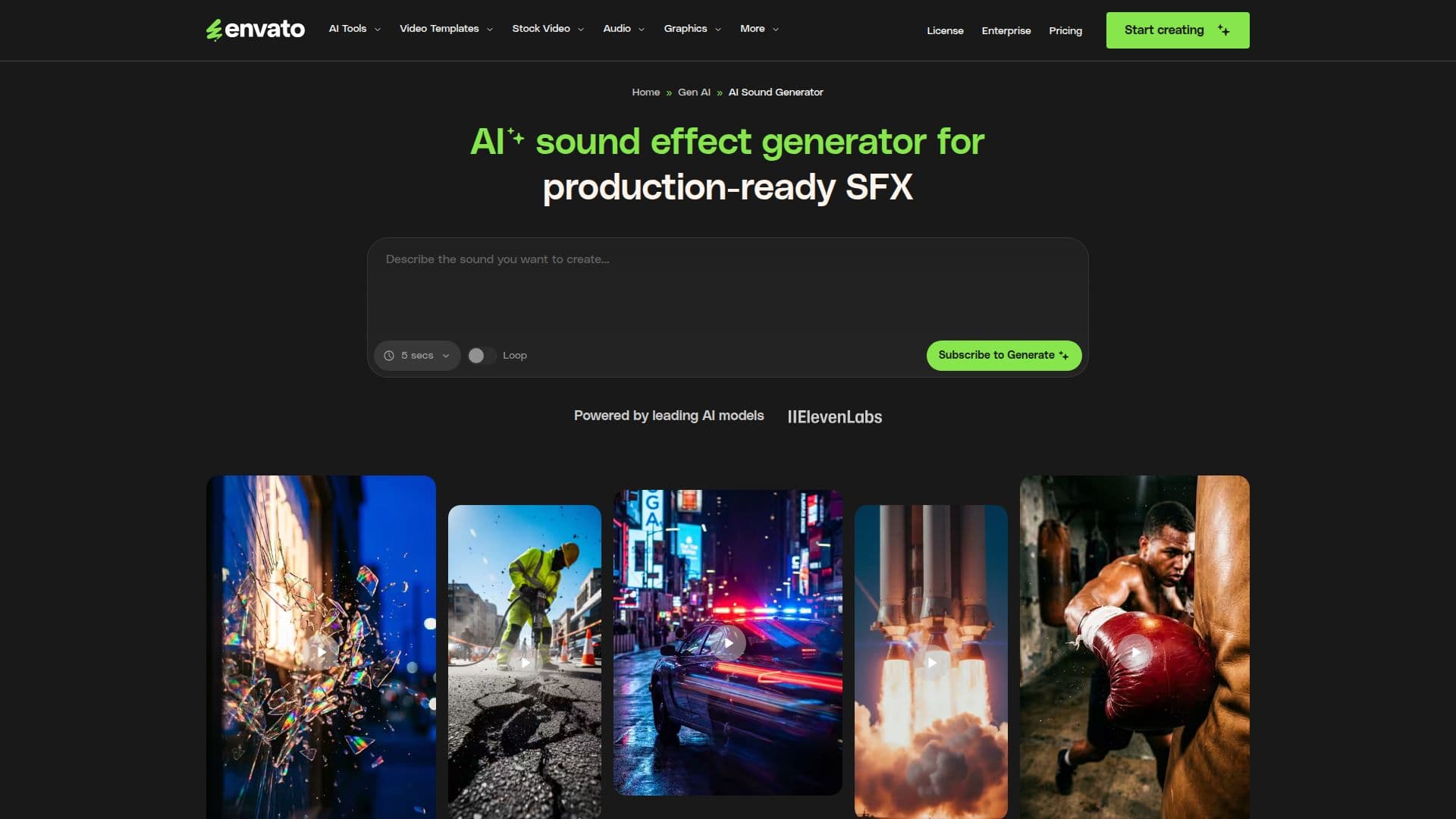 Gerador de Som AI do Envato Elements screenshot
