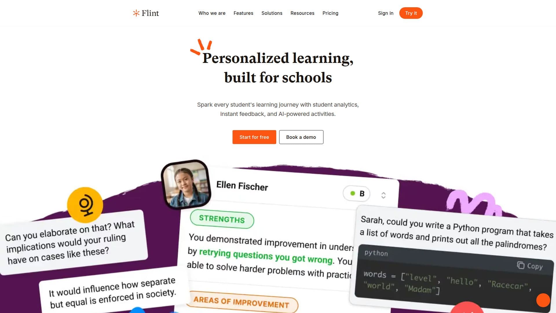 FlintK12 AI Learning Platform screenshot