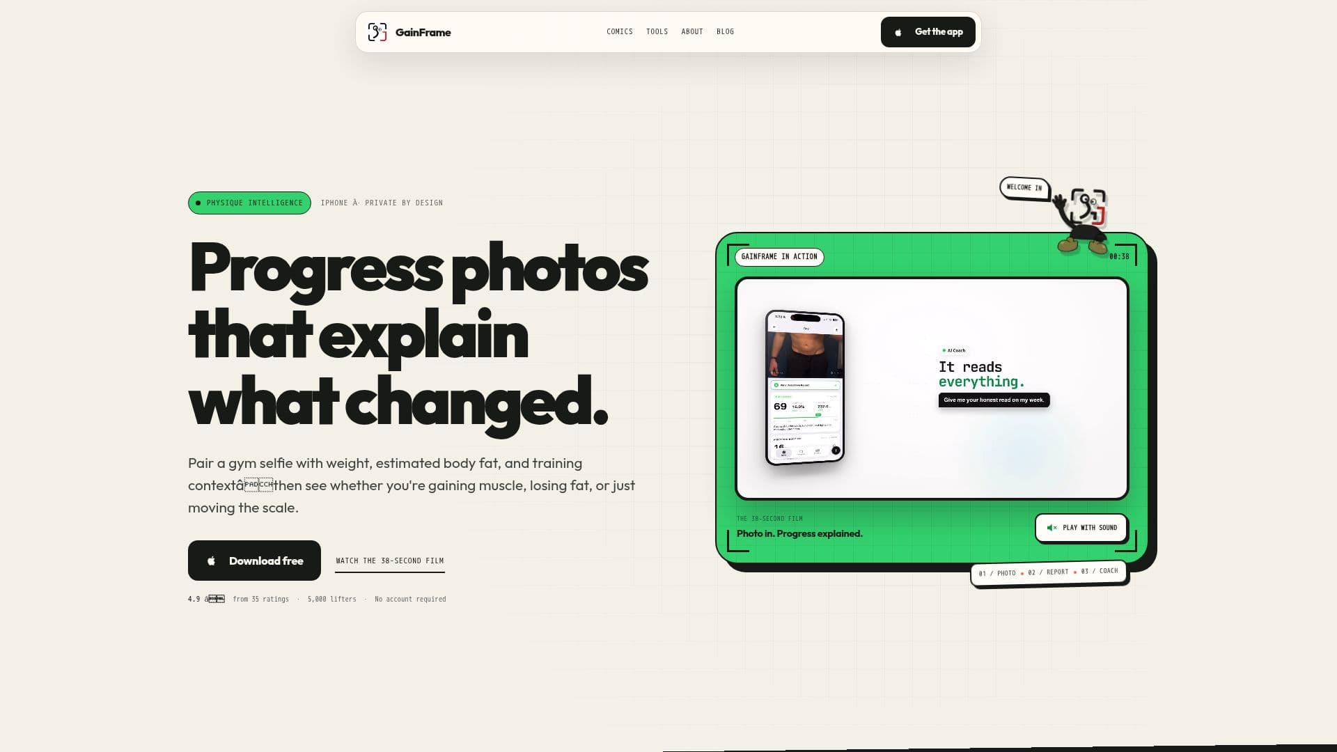 Aplicativo GainFrame AI para Fotos de Progresso screenshot
