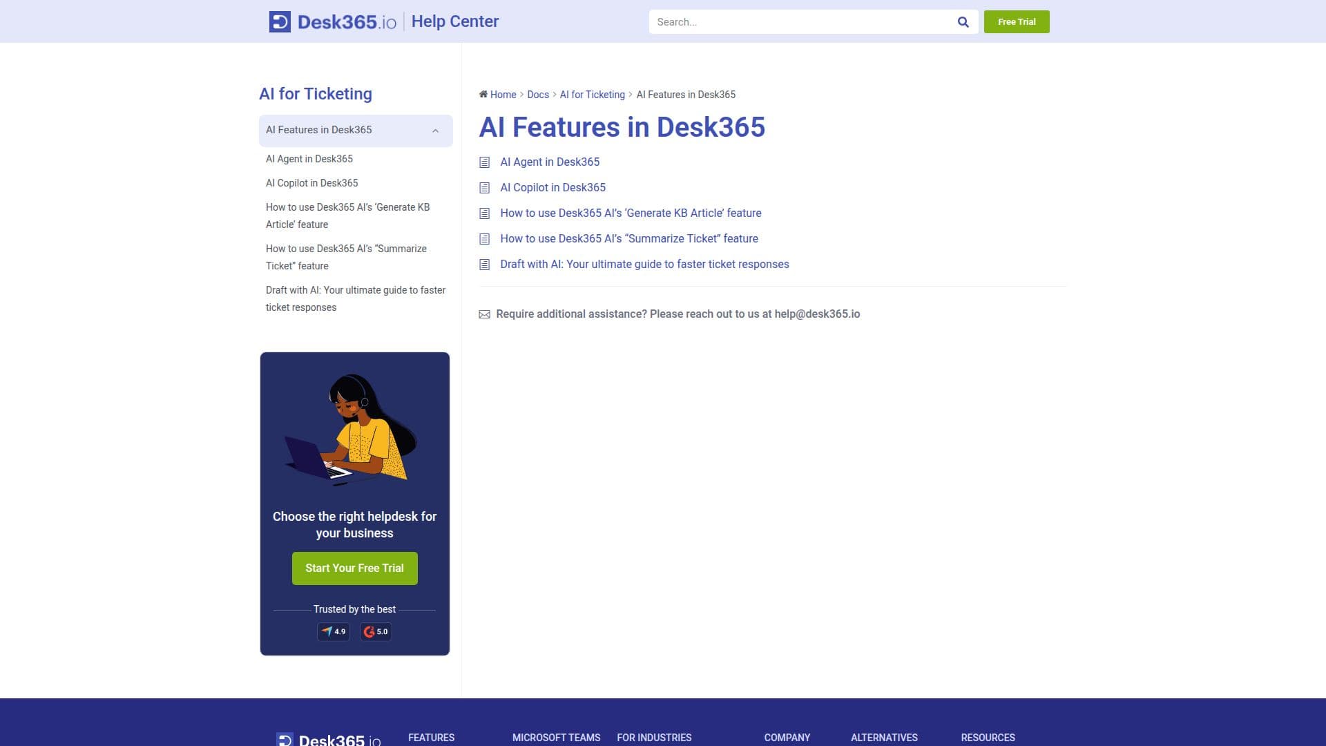 Recursos de IA do Helpdesk 365 screenshot